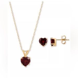 Garnet Heart Pendant Necklace & Matching Stud Earrings (3-1/3 ct. t.w.)10k Gold